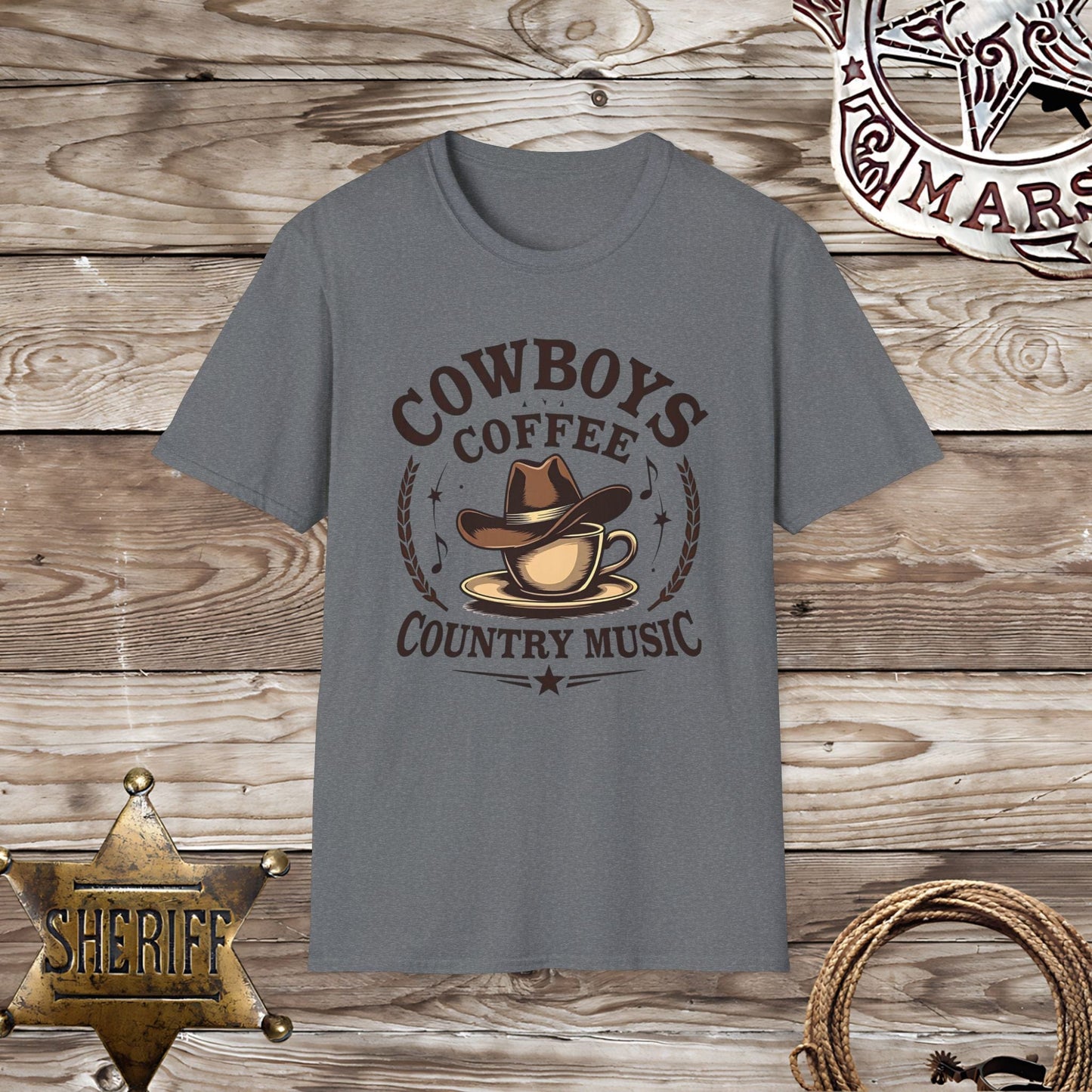 Softstyle Unisex T-Shirt -Cowboy Coffee Country Music