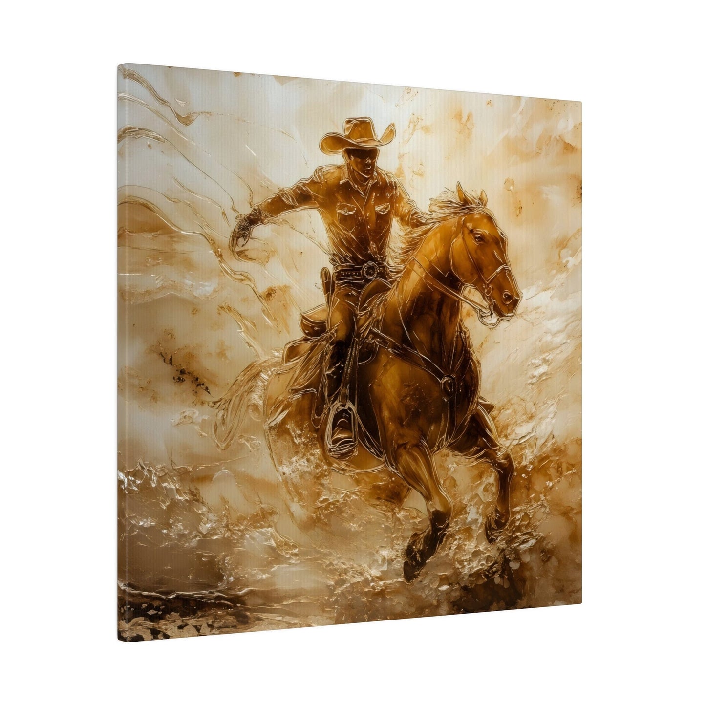 Matte Canvas, Stretched, 0.75"Cowboy Galloping on his Horse