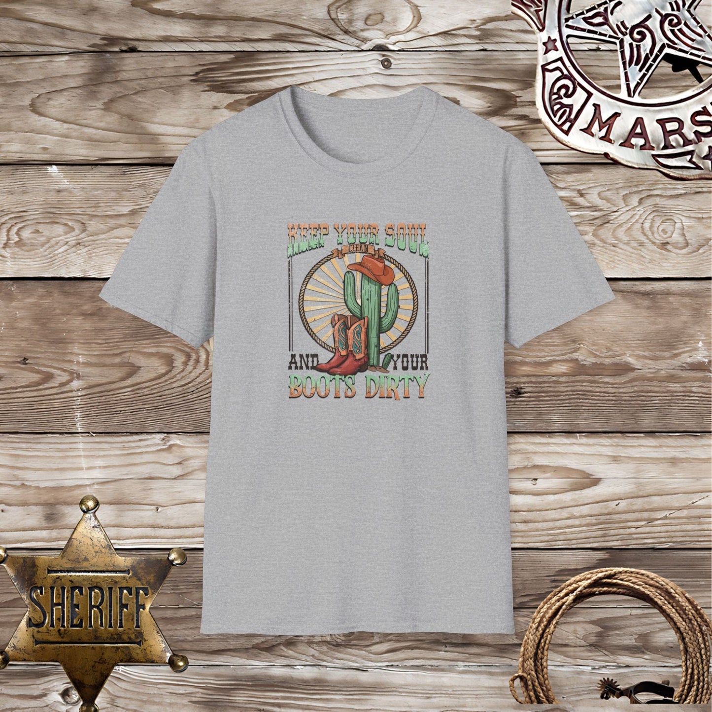 Softstyle Unisex T-Shirt "Keep Your Soul Clean and Your Boots Dirty"