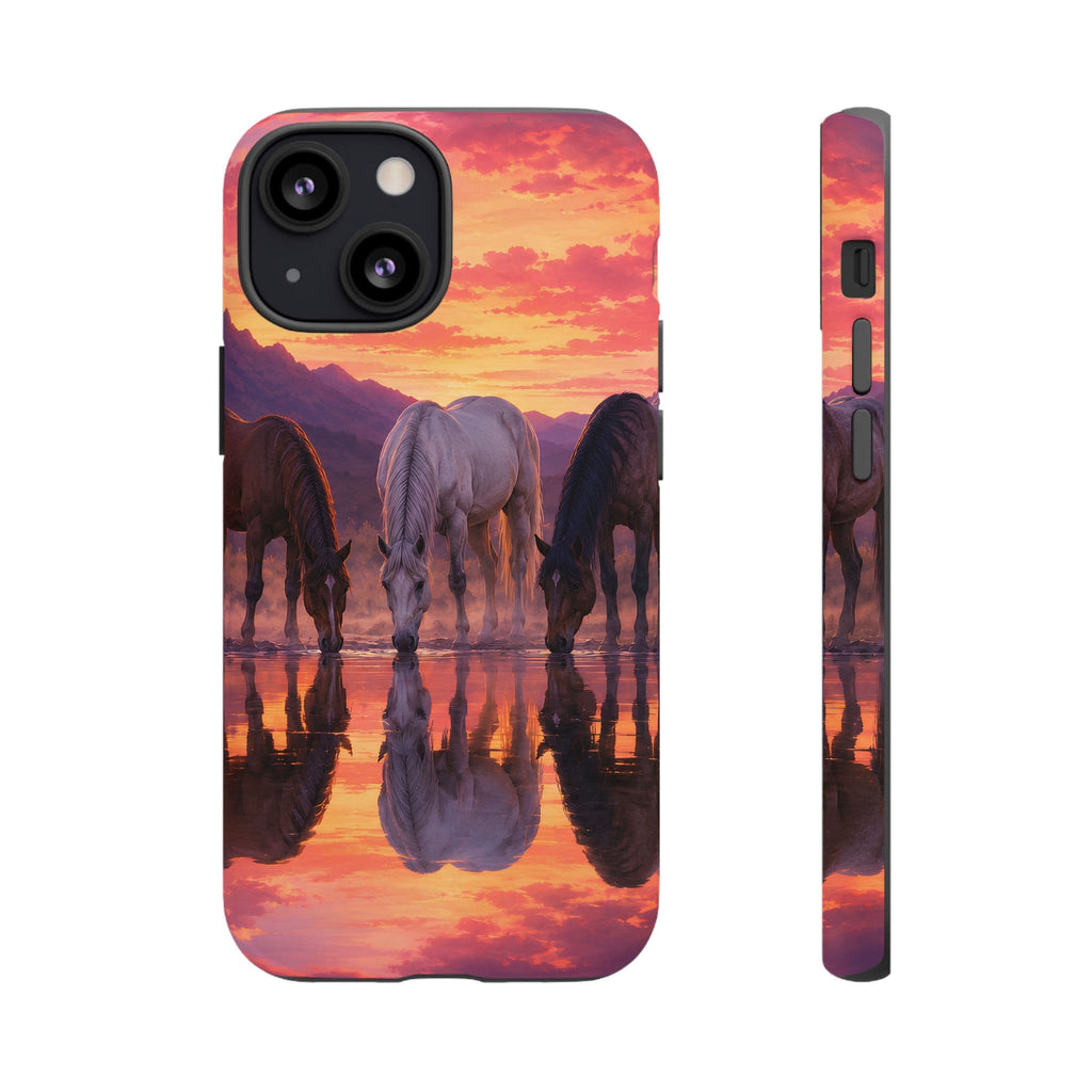 Horses at Sunset Reflection Phone Case
