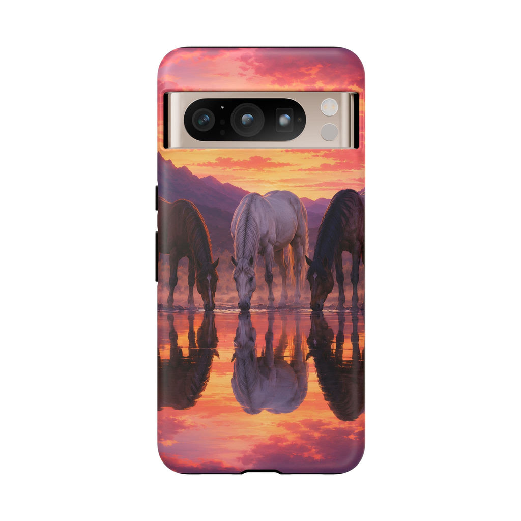 Horses at Sunset Reflection Phone Case