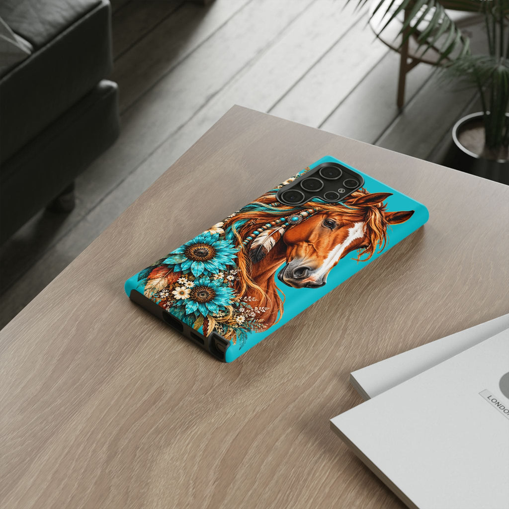 Turquoise Sunflower Horse Phone Case