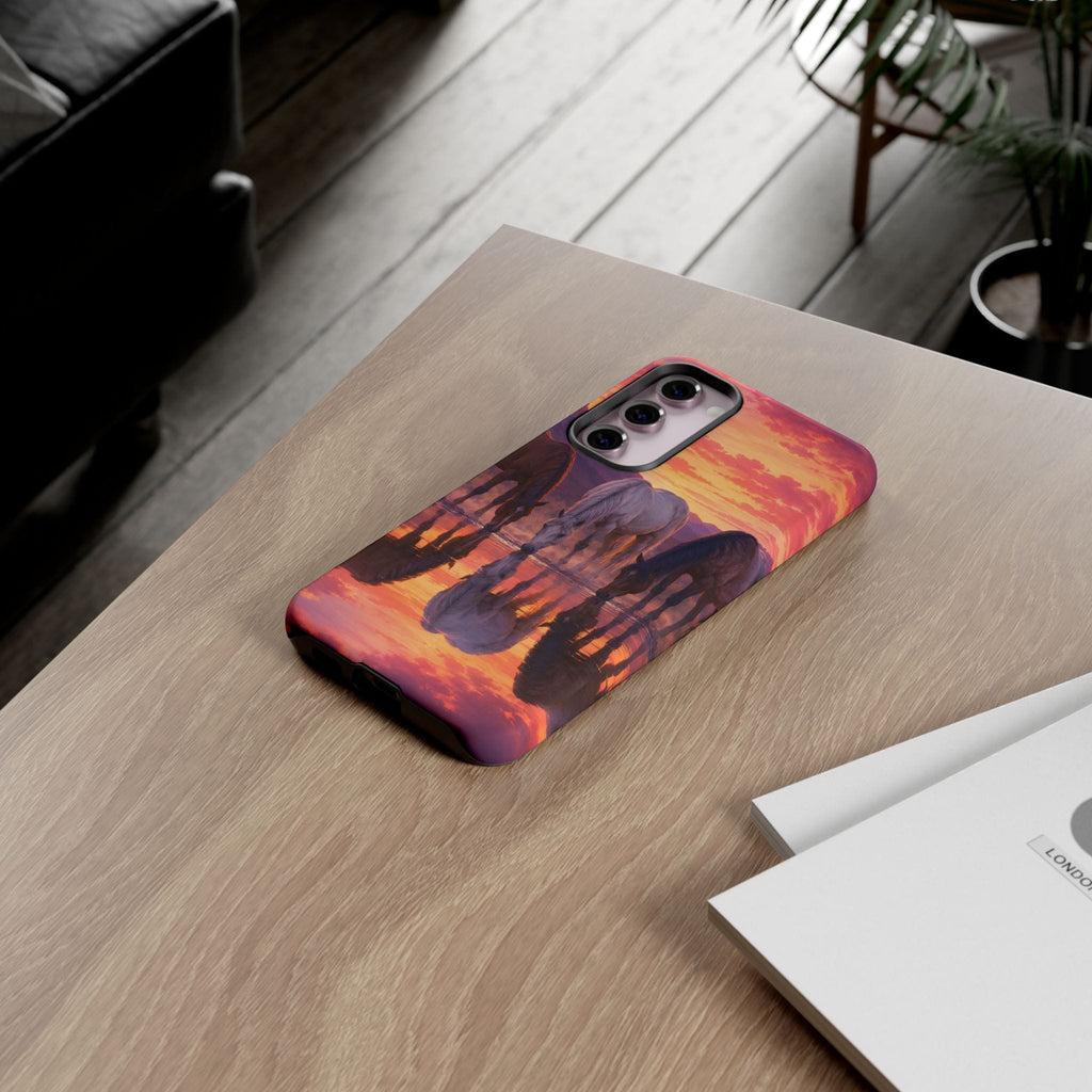 Horses at Sunset Reflection Phone Case