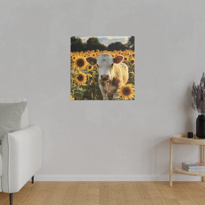 Matte Canvas, Stretched, 0.75" -Calf in a Field of Sunflowers