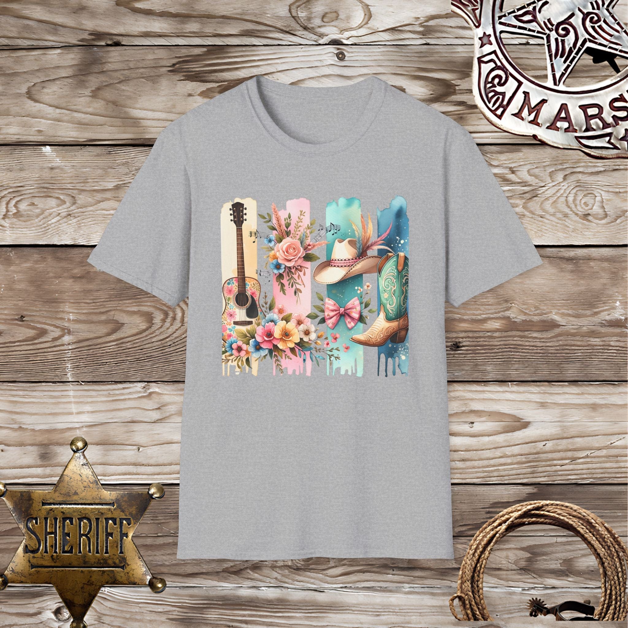 Colorful Floral & Guitar-T-Shirt