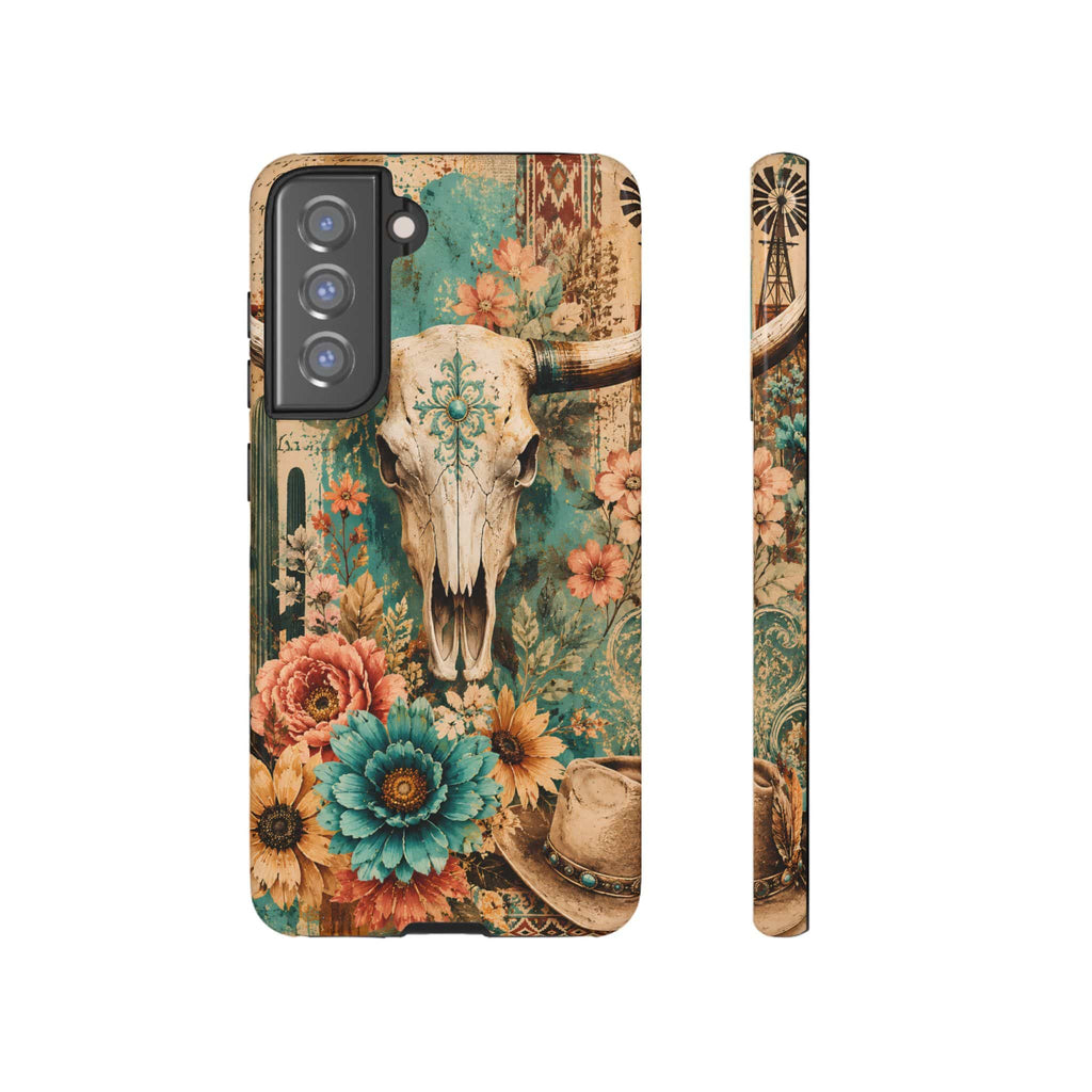 Turquoise Floral Longhorn Western Phone Case