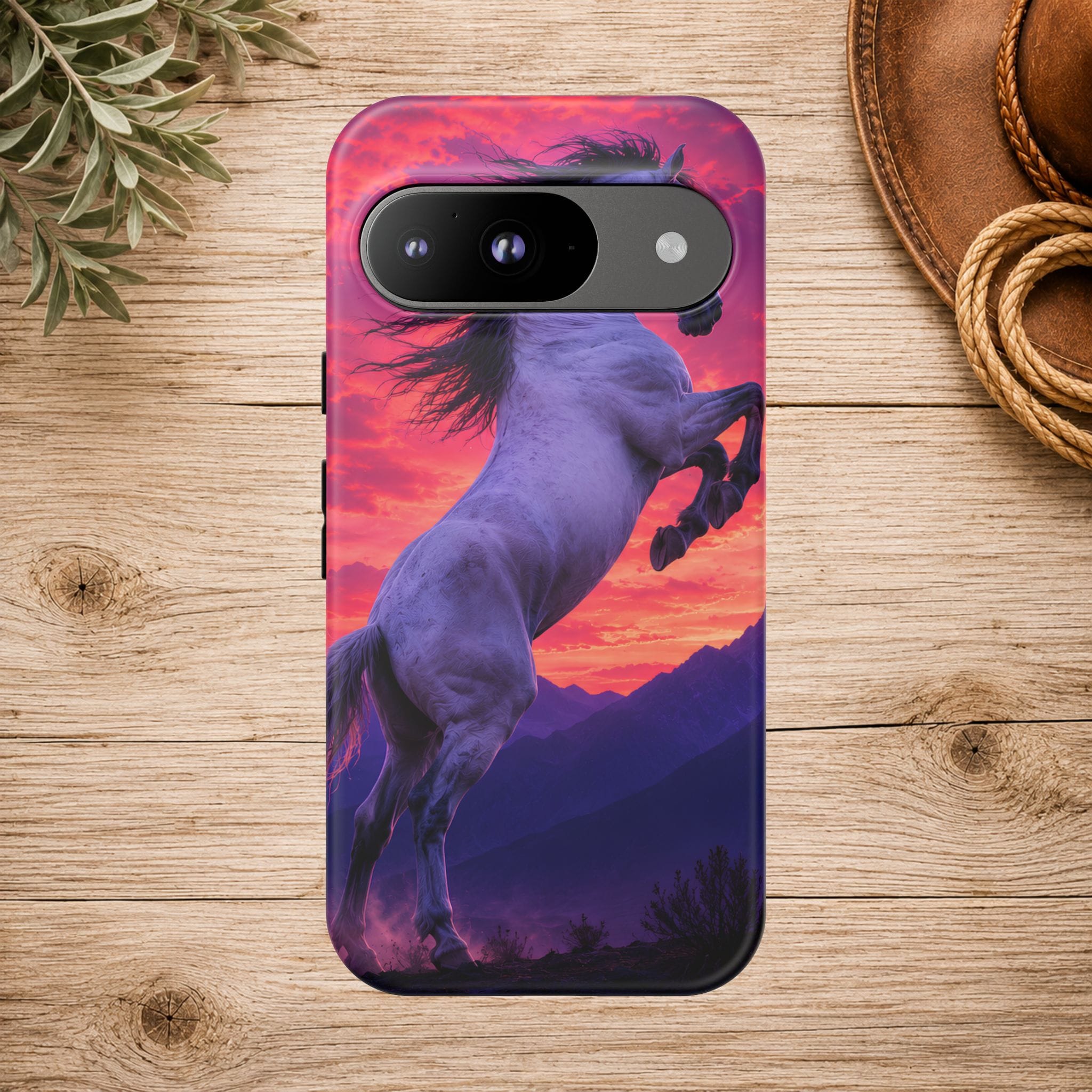 Rearing White Horse Sunset Phone Case