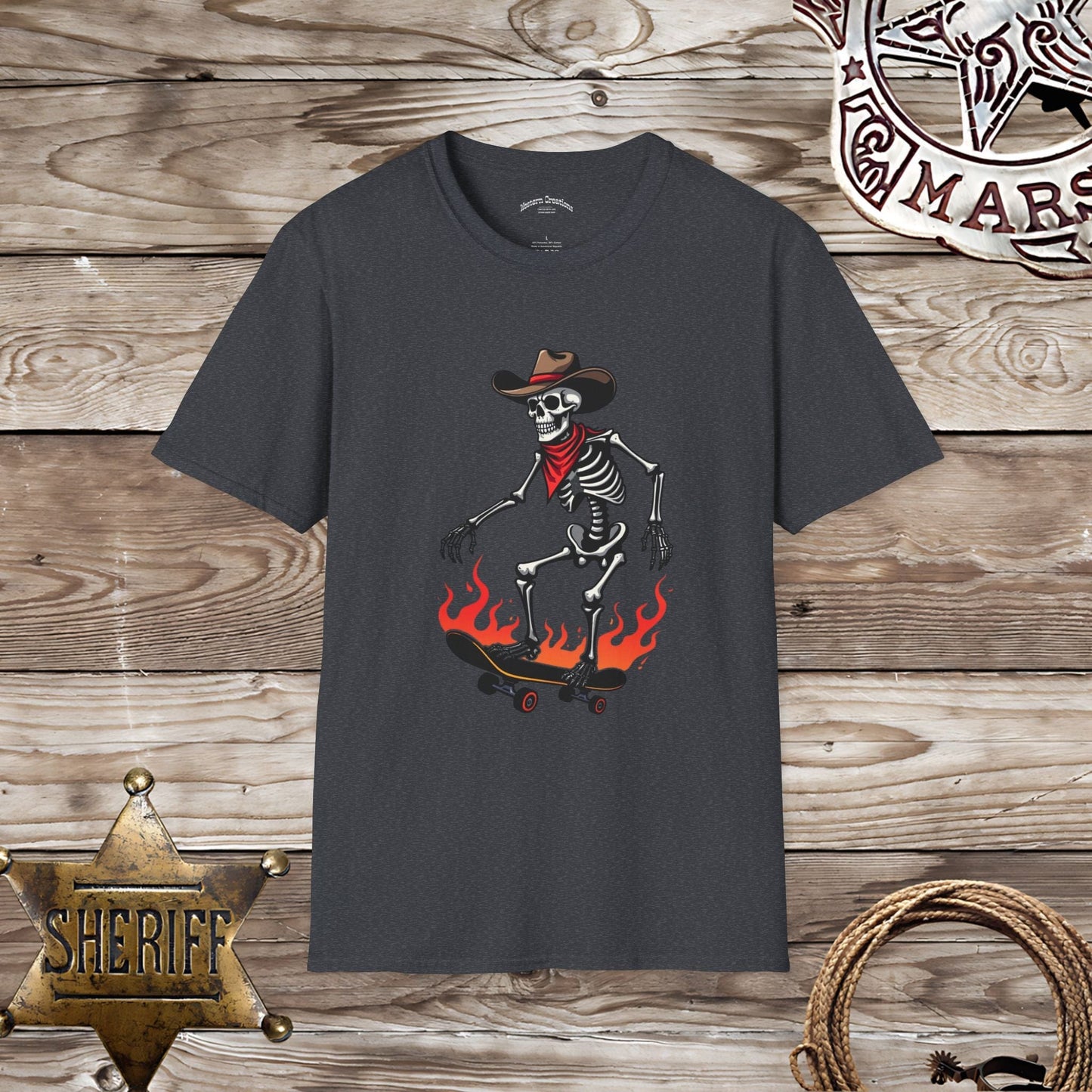 Softstyle Unisex T-Shirt: Skater Cowboy Skeleton