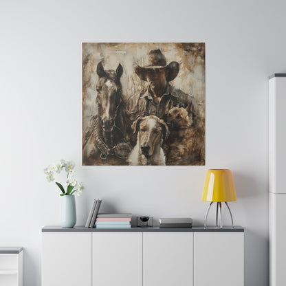 Matte Canvas, Stretched, 0.75" Cowboy with his best friends