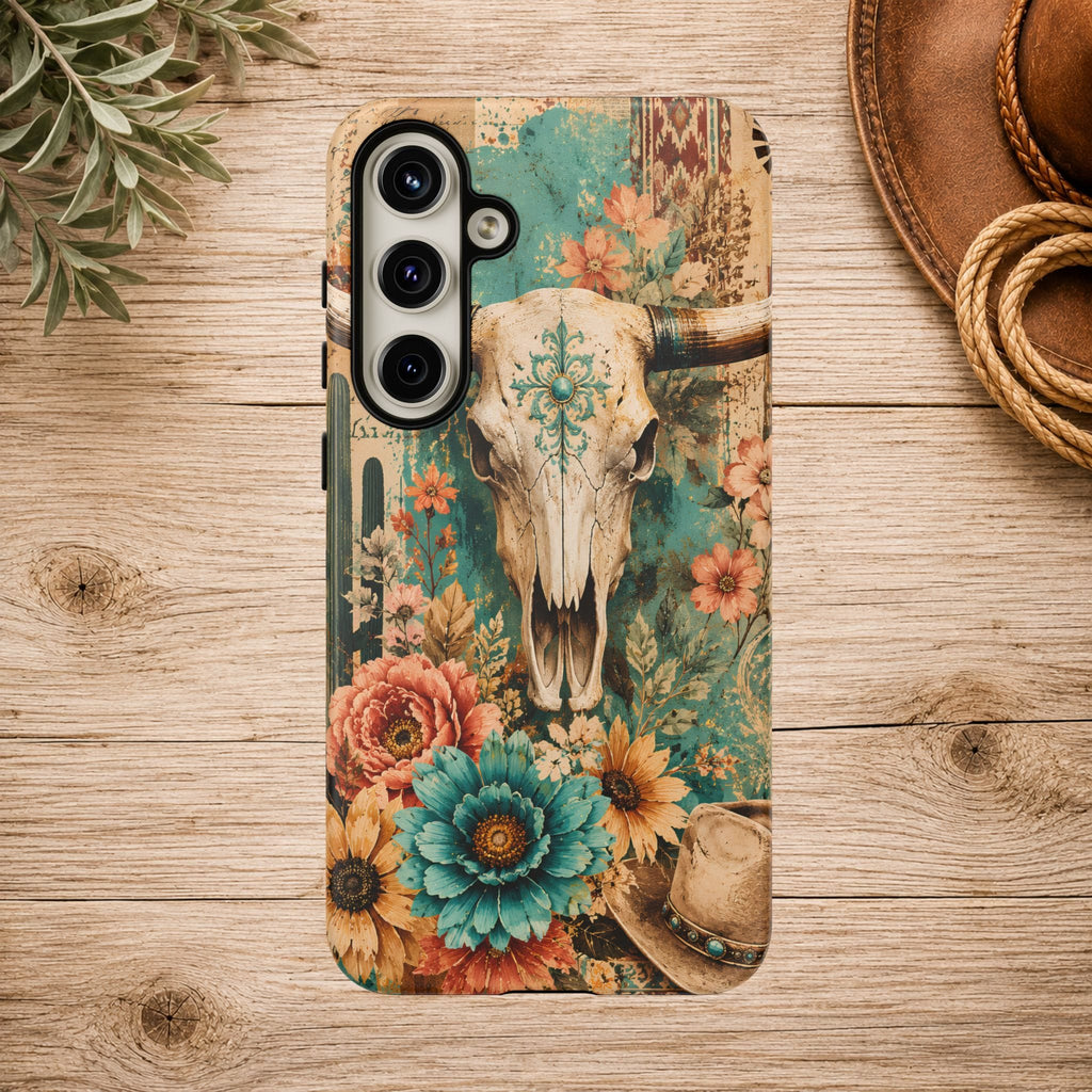 Turquoise Floral Longhorn Western Phone Case