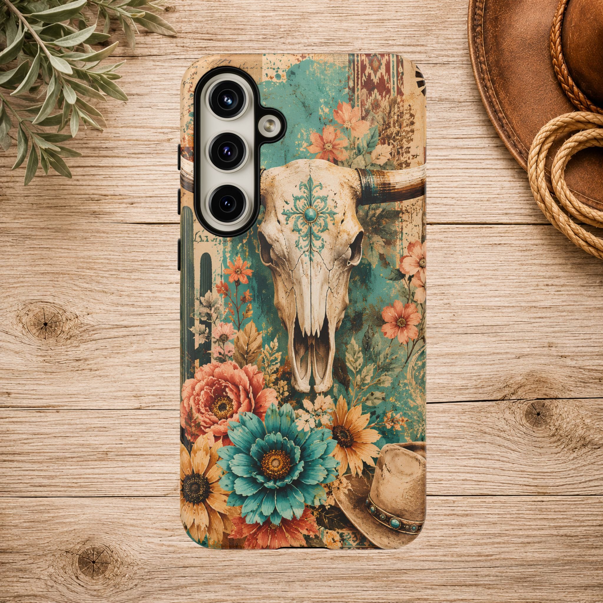 Turquoise Floral Longhorn Western Phone Case