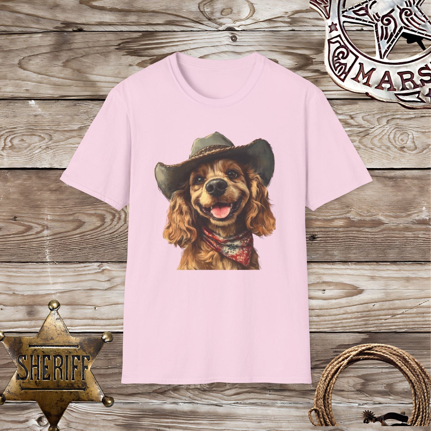 Softstyle Unisex T-Shirt Cocker Spaniel  Cowboy hat