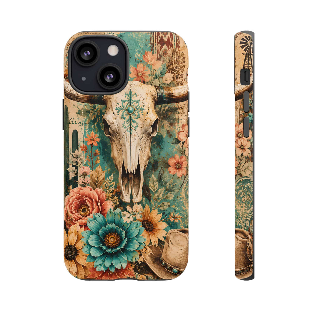 Turquoise Floral Longhorn Western Phone Case