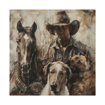 Matte Canvas, Stretched, 0.75" Cowboy with his best friends