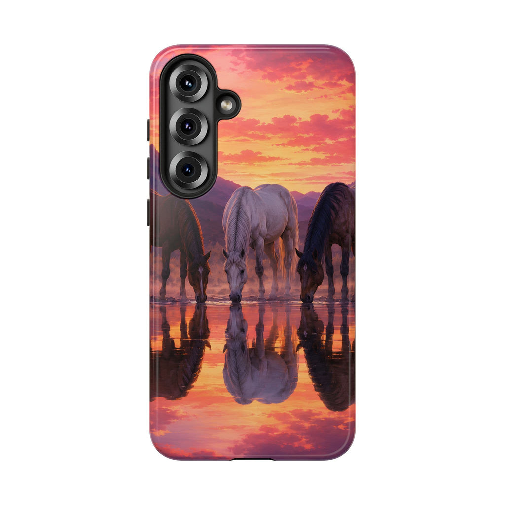 Horses at Sunset Reflection Phone Case