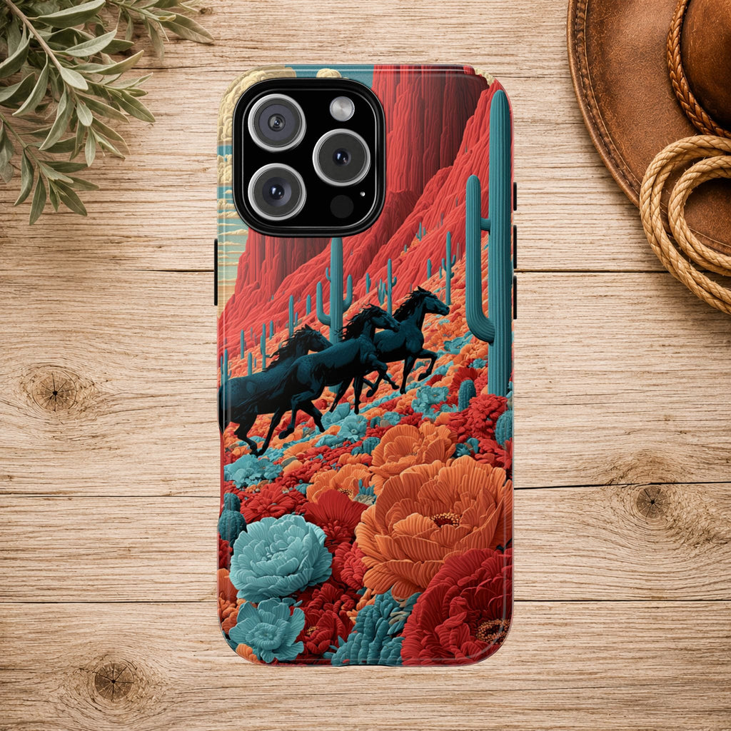 Desert Wild Horses Floral Phone Case