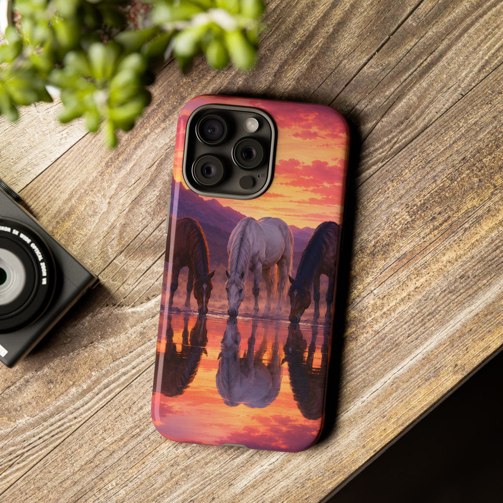 Horses at Sunset Reflection Phone Case