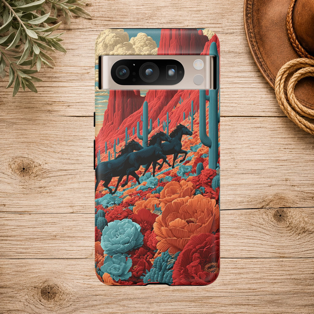Desert Wild Horses Floral Phone Case