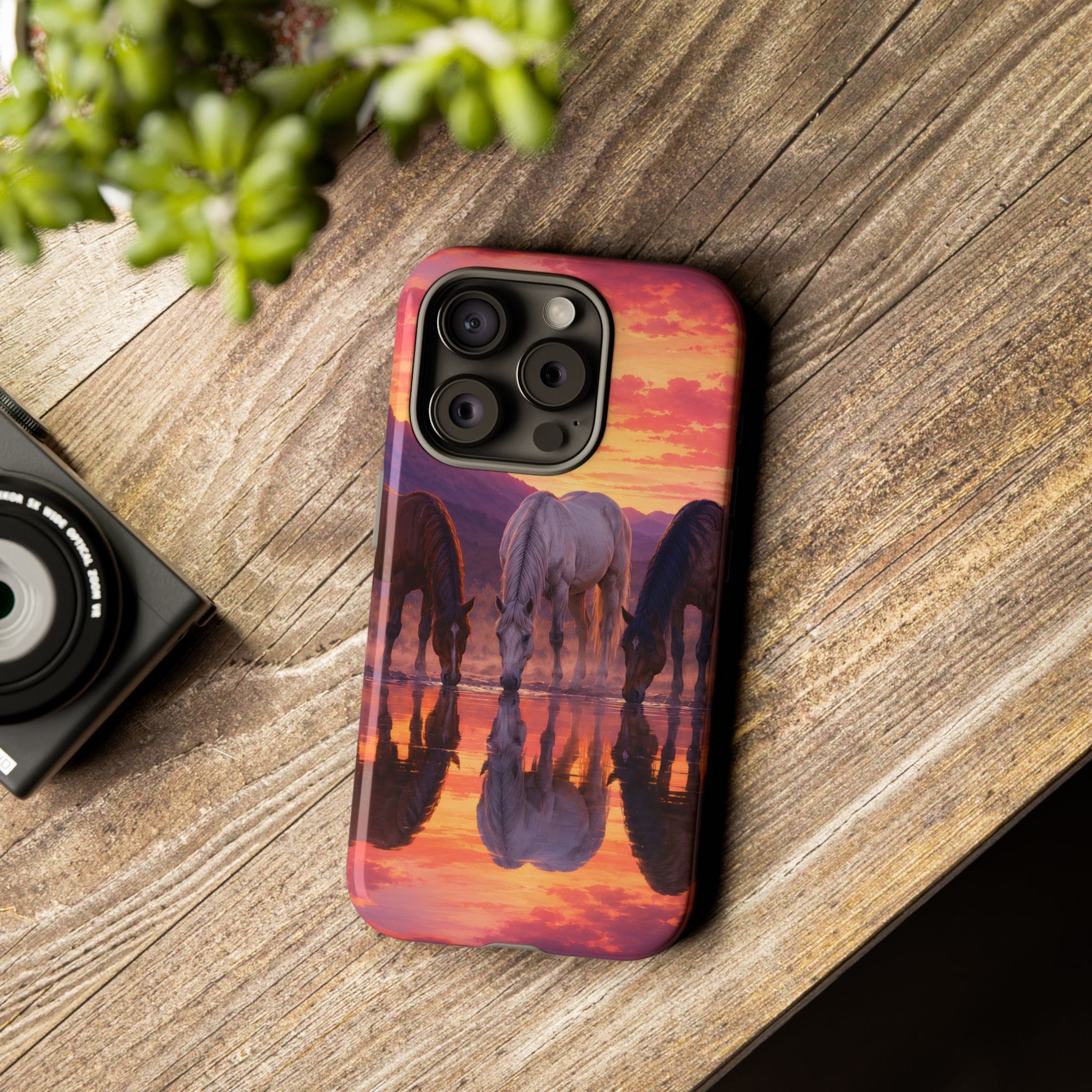 Horses at Sunset Reflection Phone Case