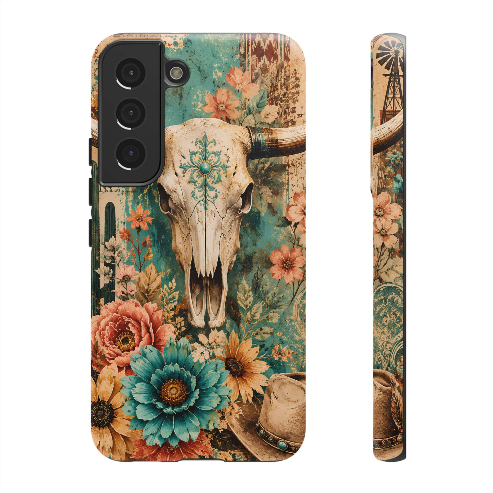 Turquoise Floral Longhorn Western Phone Case