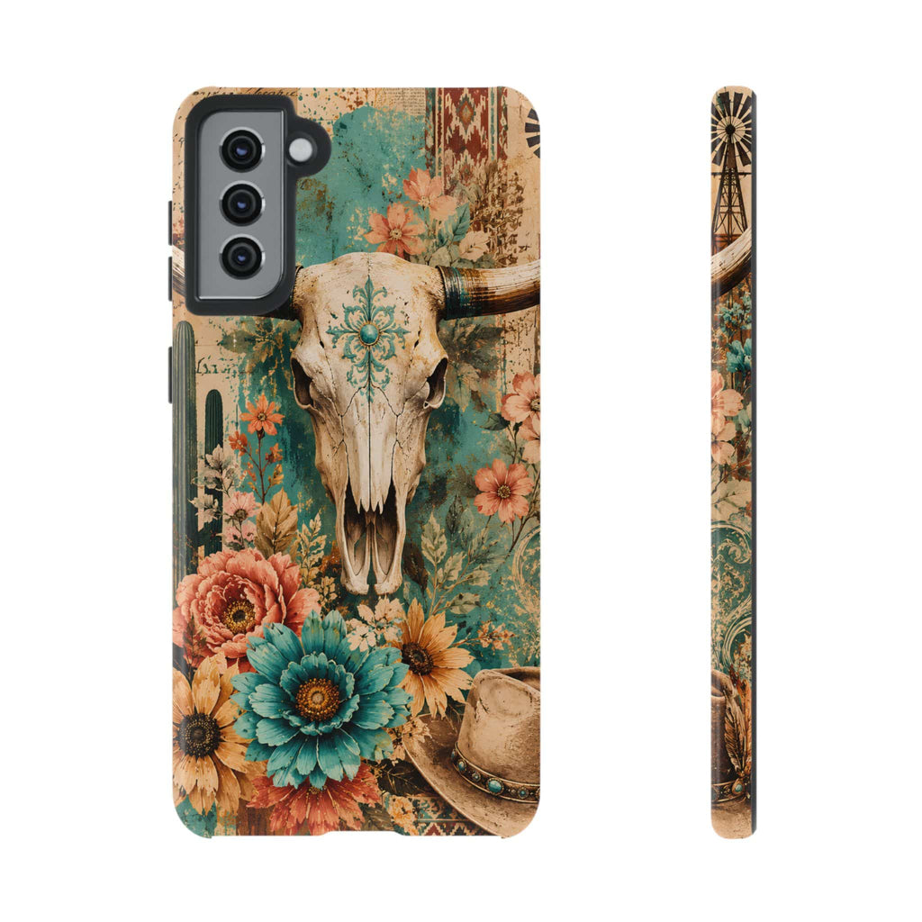 Turquoise Floral Longhorn Western Phone Case