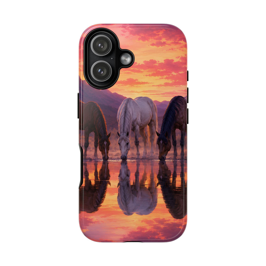 Horses at Sunset Reflection Phone Case