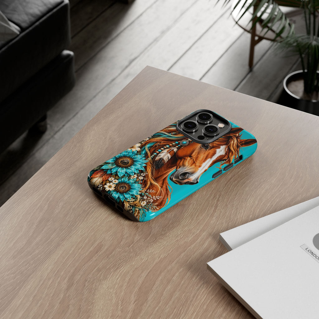 Turquoise Sunflower Horse Phone Case