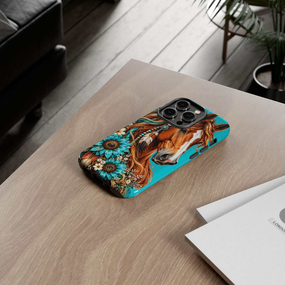 Turquoise Sunflower Horse Phone Case