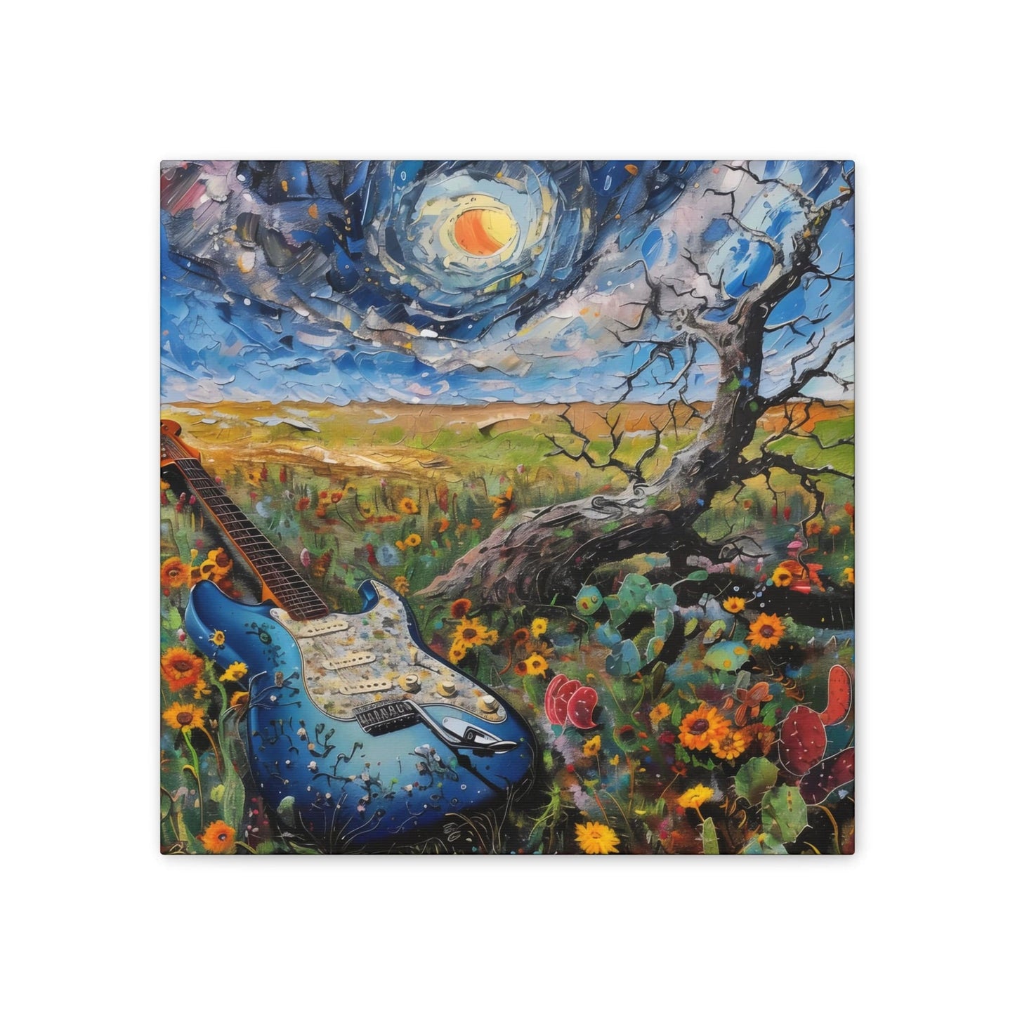 Canvas Stretched, 0.75" - Blue Guitar Swirling Blue Clouds