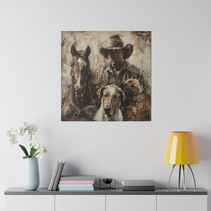 Matte Canvas, Stretched, 0.75" Cowboy with his best friends