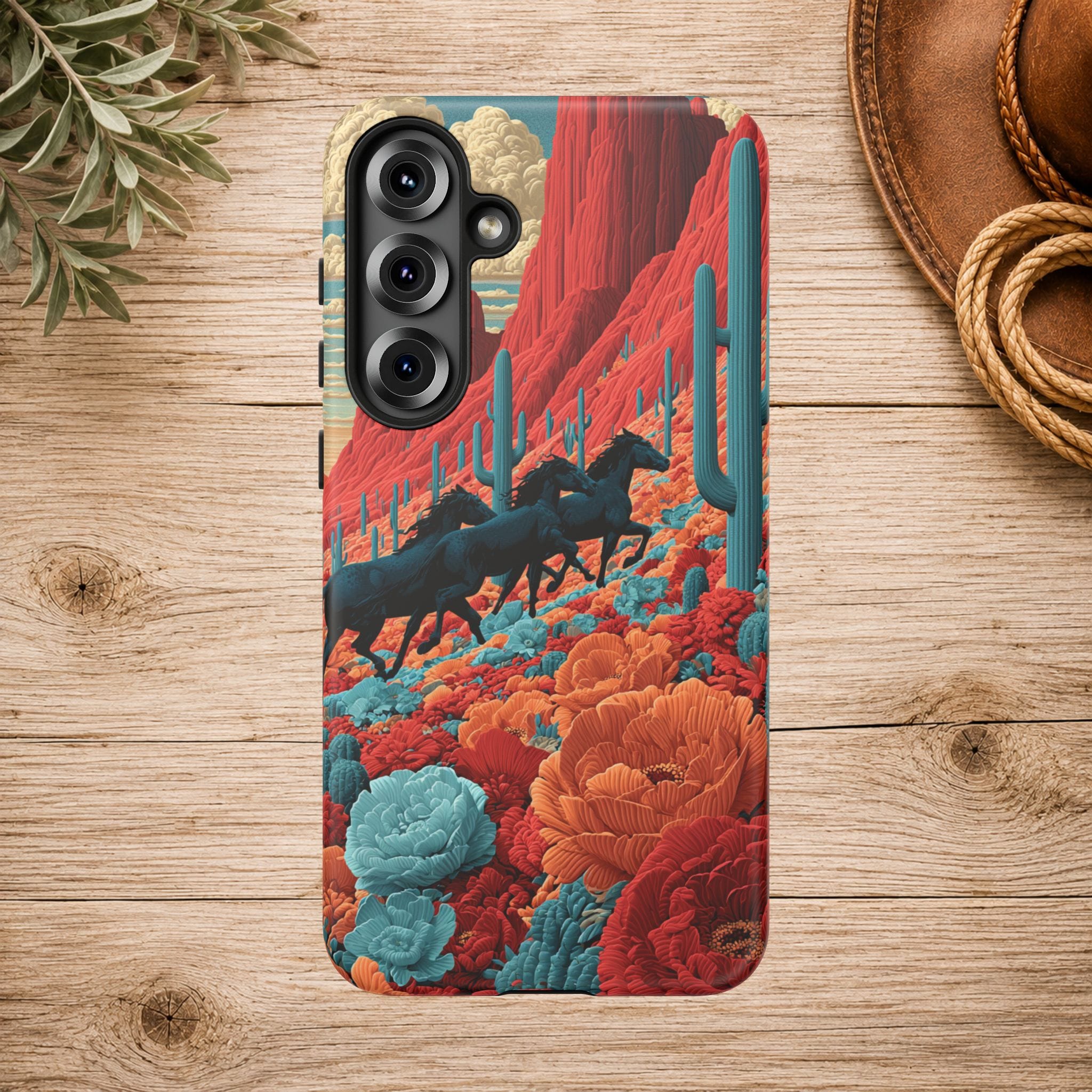 Desert Wild Horses Floral Phone Case